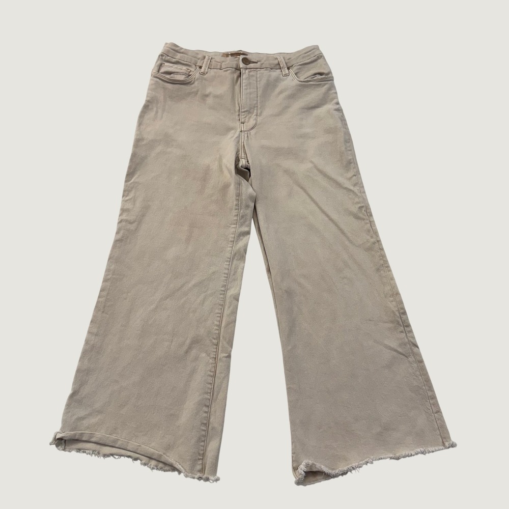 KUT from the Kloth Jeans Women's 10 Cream Wide Leg Raw Hem Five Pocket Denim